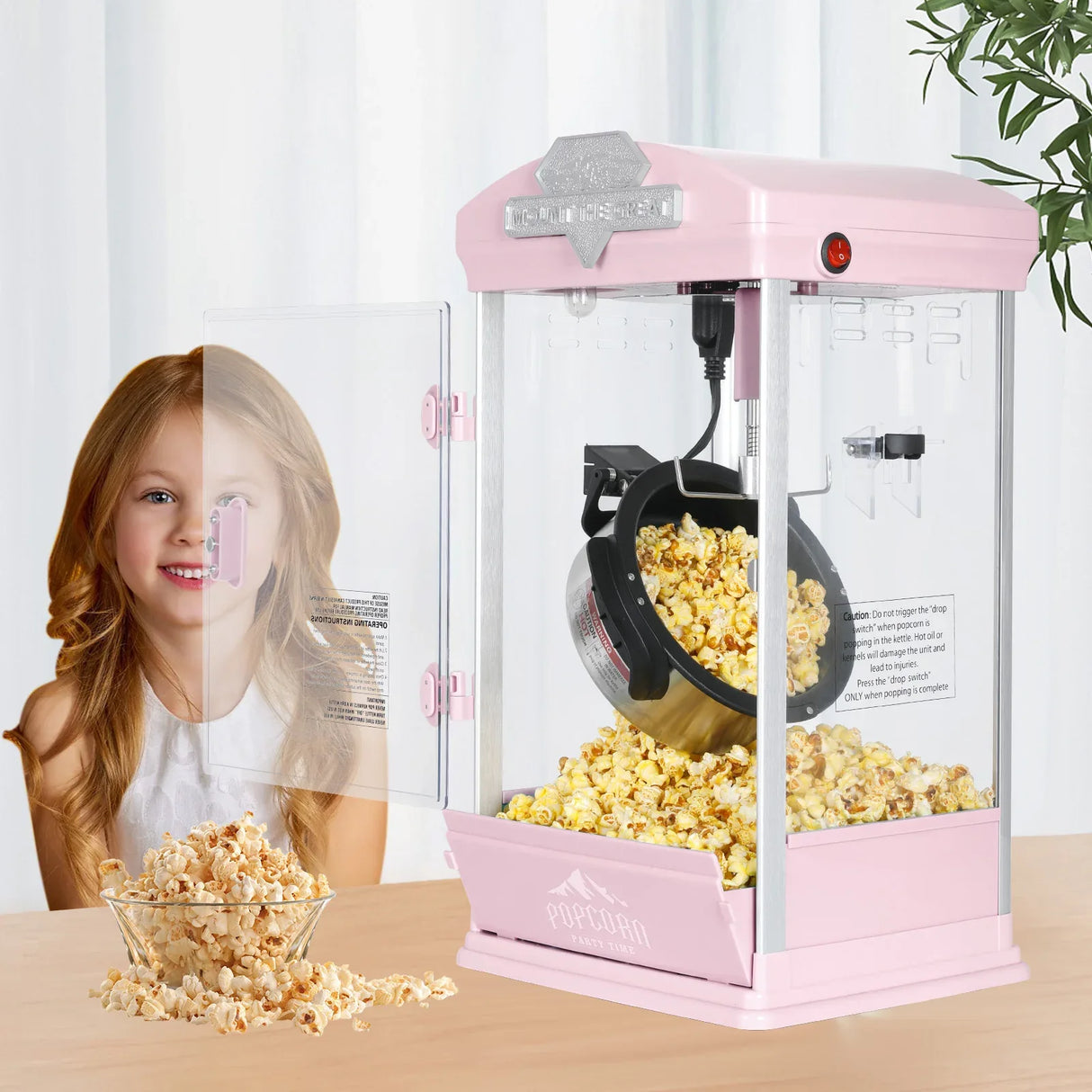 8-Ounce Stainless Steel Countertop Popcorn Maker Pink - Omega Lifestyles