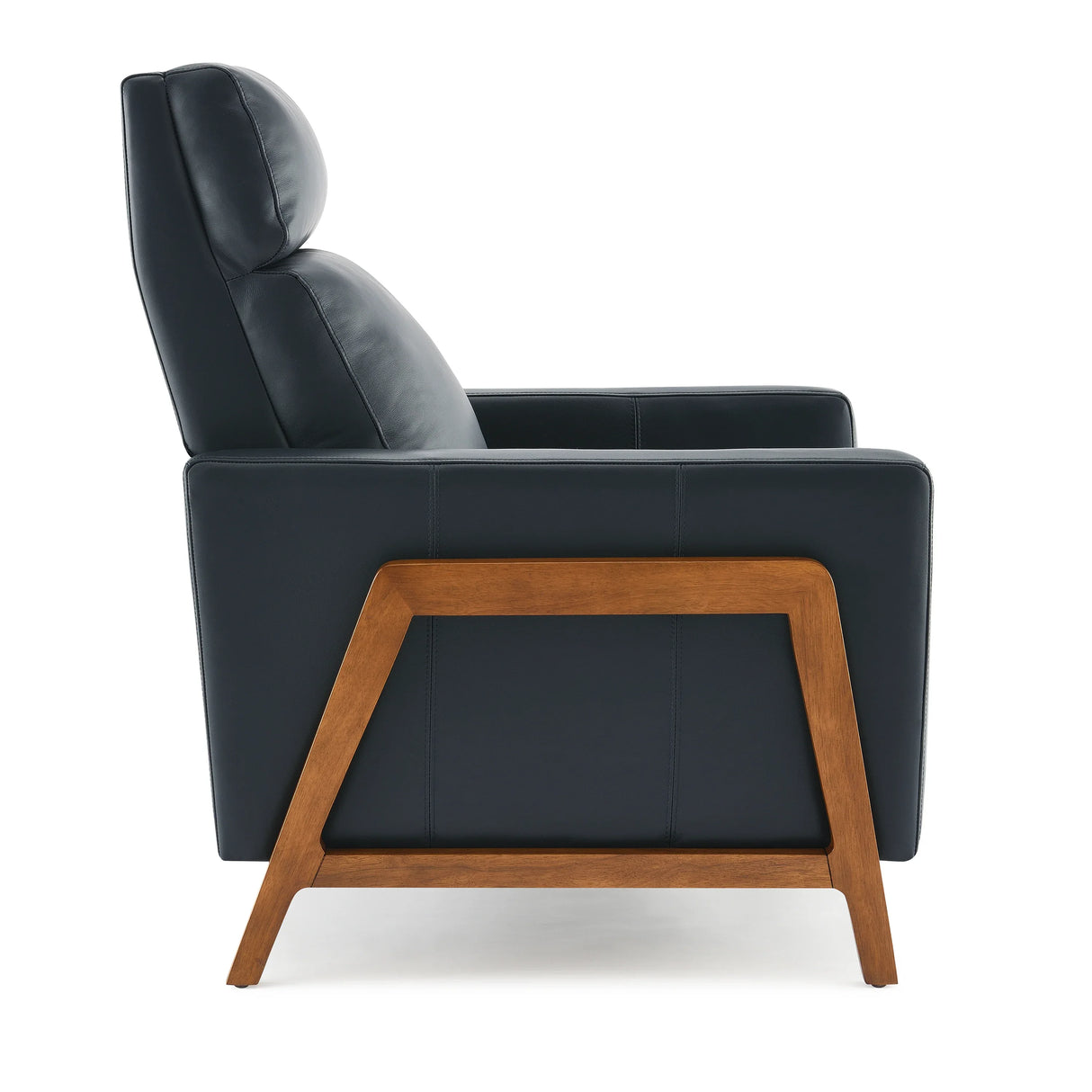 Mid-Century Modern Genuine Leather Push Back Recliner - Omega Lifestyles