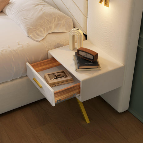 Beige Velvet Wingback Upholstered Wood Bed Frame - Omega Lifestyles