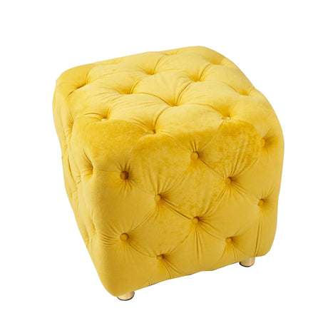 Yellow Velvet Dice-Shaped Storage Ottoman With Foam Seat - Omega Lifestyles