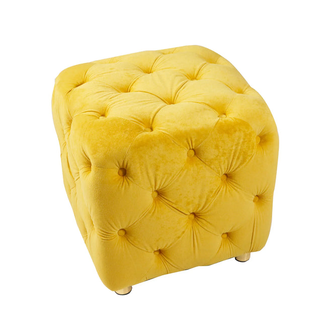 Yellow Velvet Dice-Shaped Storage Ottoman With Foam Seat - Omega Lifestyles