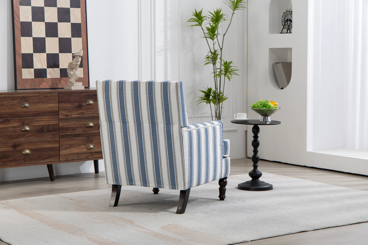 Vintage Blue White Striped Upholstered Accent Chair - Omega Lifestyles