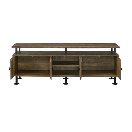 Rustic Oak Metal Frame Storage TV Stand - Omega Lifestyles