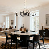 12-Light Matte Black Farmhouse Metal Chandelier Adjustable Height - Omega Lifestyles