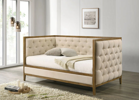 Transitional Twin Mattress Ready Natural Oak Fabric Daybed - Omega Lifestyles