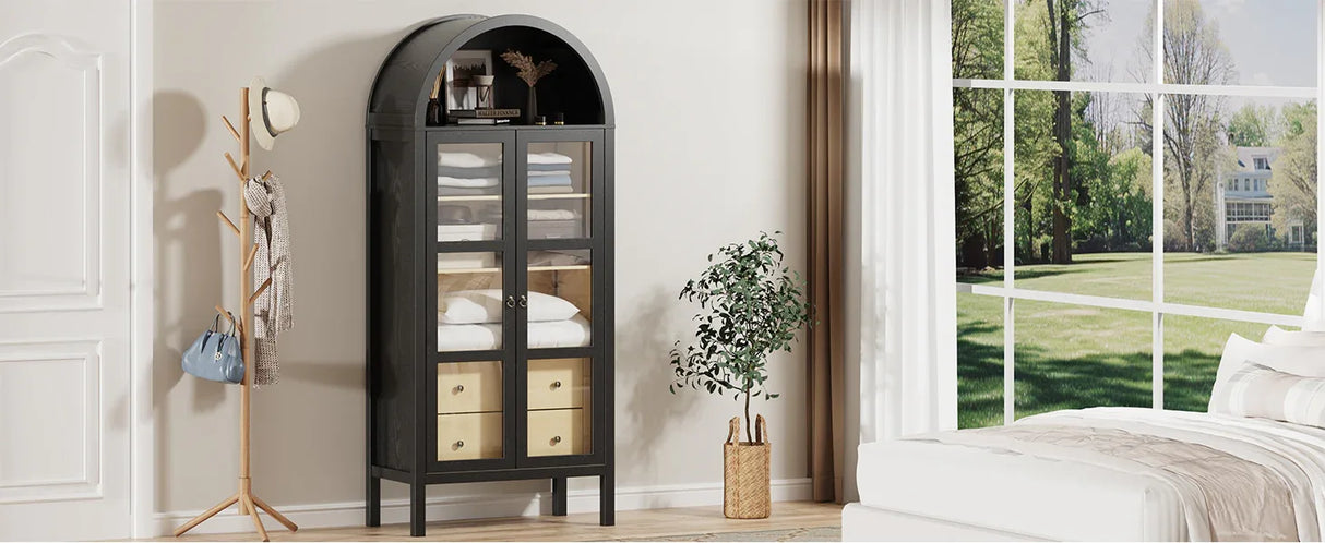 Modern Farmhouse Arched Sensor Light Storage Cabinet - Omega Lifestyles