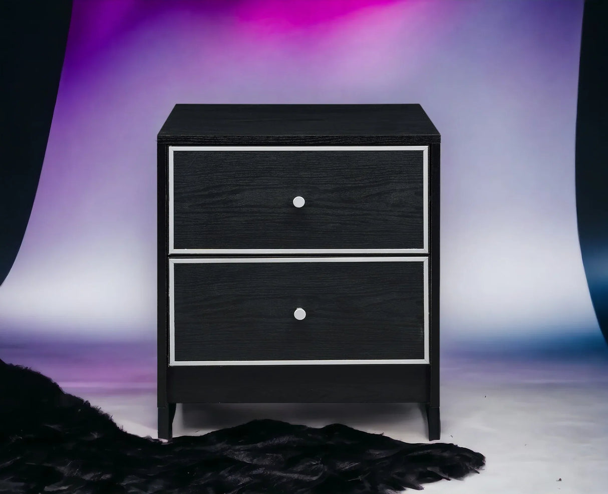 Black And Silver Synthetic Wood Accent Table With Drawers - Omega Lifestyles