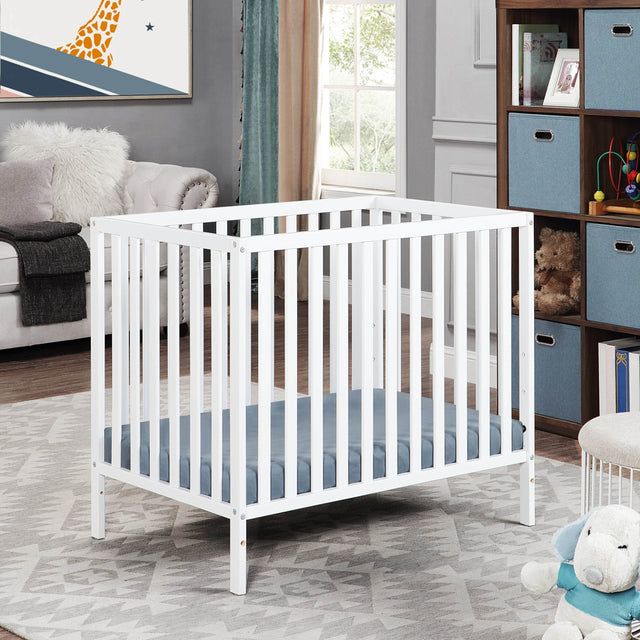 3-in-1 Convertible White Solid Wood Mini Crib With Mattress Pad - Omega Lifestyles