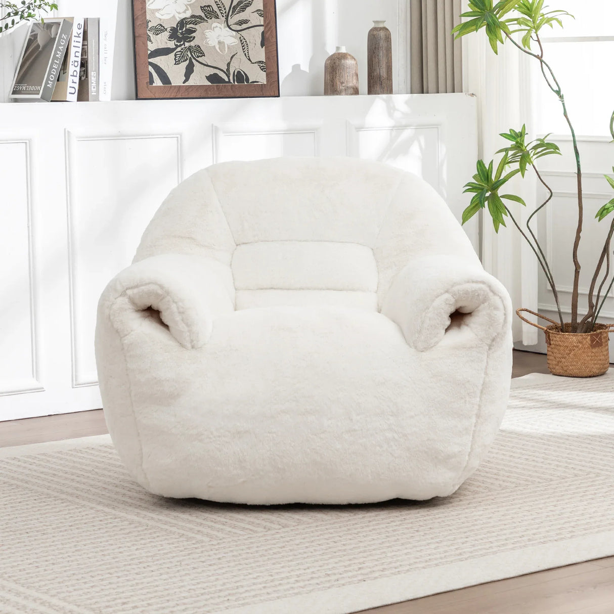 Faux Fur Comfy Bean Bag Chair With Back Support - Omega Lifestyles