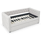 Mid-Century Linen Upholstered Tufted Twin Daybed With Trundle - Omega Lifestyles