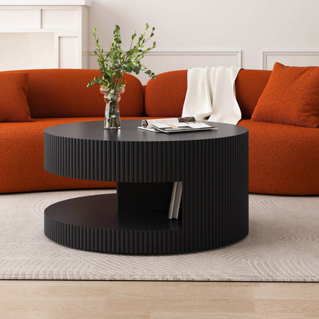 Round Black MDF Two-Tier Storage Coffee Table - Sleep Galleria
