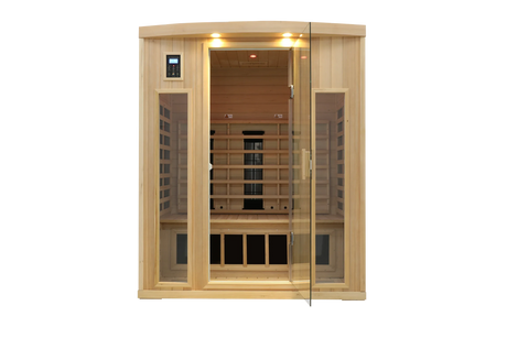 Low EMF Far Infrared Solid Wood Hemlock Sauna For 3 - Omega Lifestyles