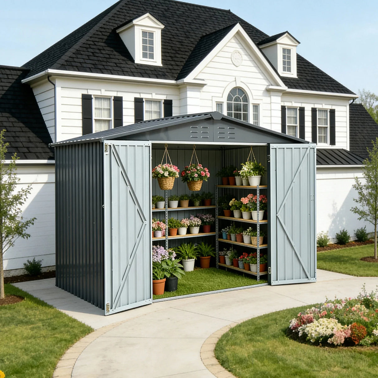 Heavy-Duty Galvanized Steel 6x8ft Outdoor Storage Shed - Omega Lifestyles