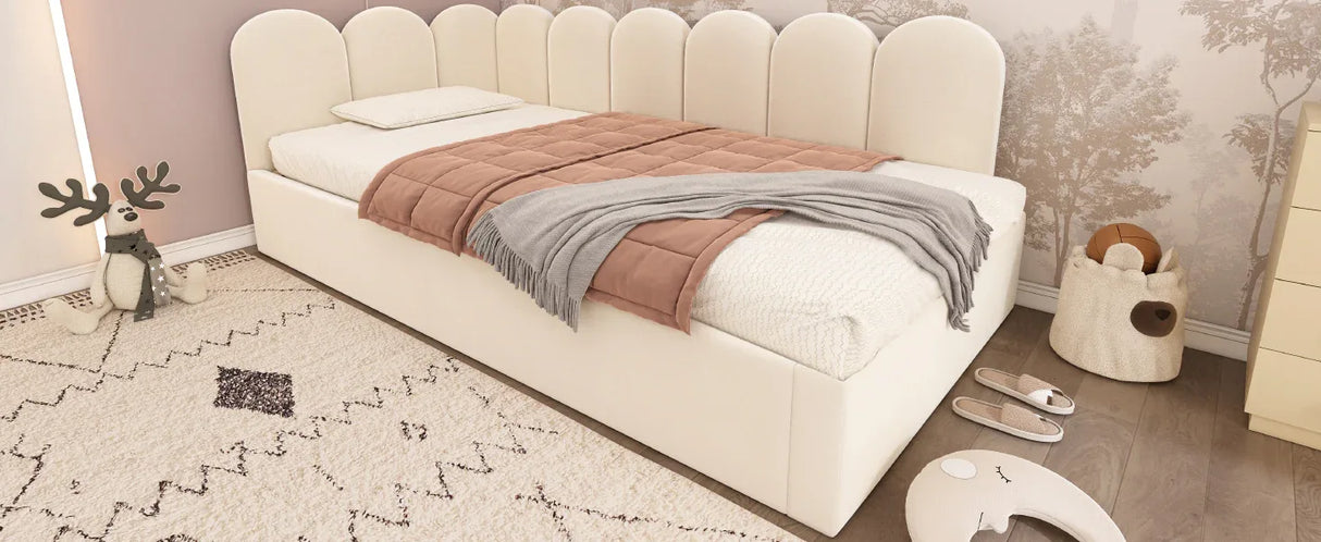 Beige Velvet L-Shaped Twin Daybed With Pull-Out Trundle - Omega Lifestyles
