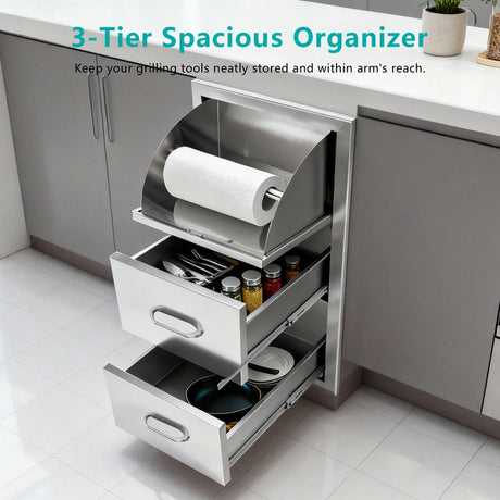 Stainless Steel Kitchen Cabinet With Paper Towel Holder - Omega Lifestyles