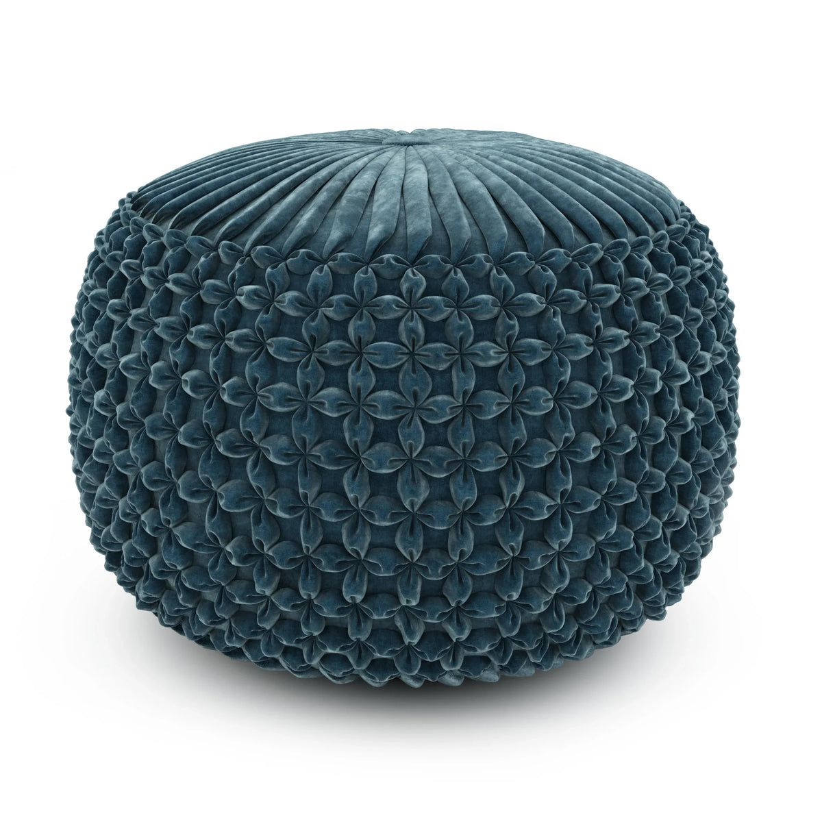Teal Velvet Fabric Round Pouf Ottoman Accent Furniture - Omega Lifestyles