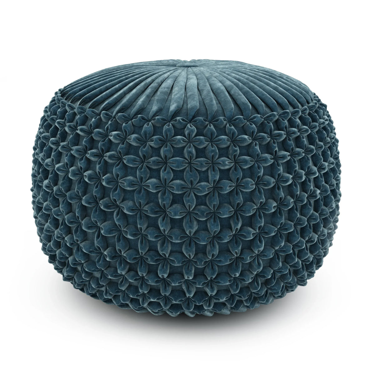 Teal Velvet Fabric Round Pouf Ottoman Accent Furniture - Omega Lifestyles