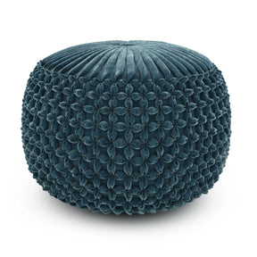 Teal Velvet Fabric Round Pouf Ottoman Accent Furniture - Omega Lifestyles