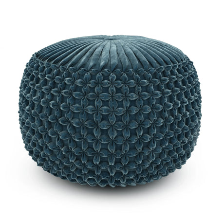 Teal Velvet Fabric Round Pouf Ottoman Accent Furniture - Omega Lifestyles