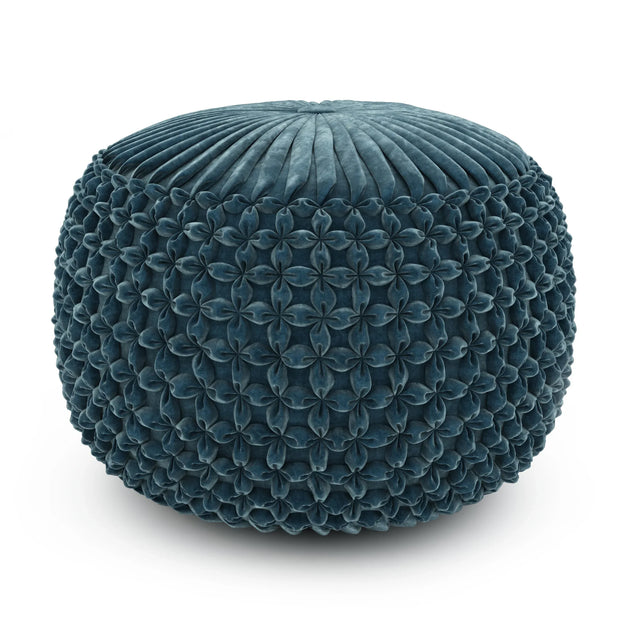 Teal Velvet Fabric Round Pouf Ottoman Accent Furniture - Omega Lifestyles