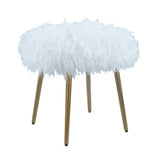 White Faux Fur Glamour Accent Ottoman With Rose Gold Legs - Omega Lifestyles