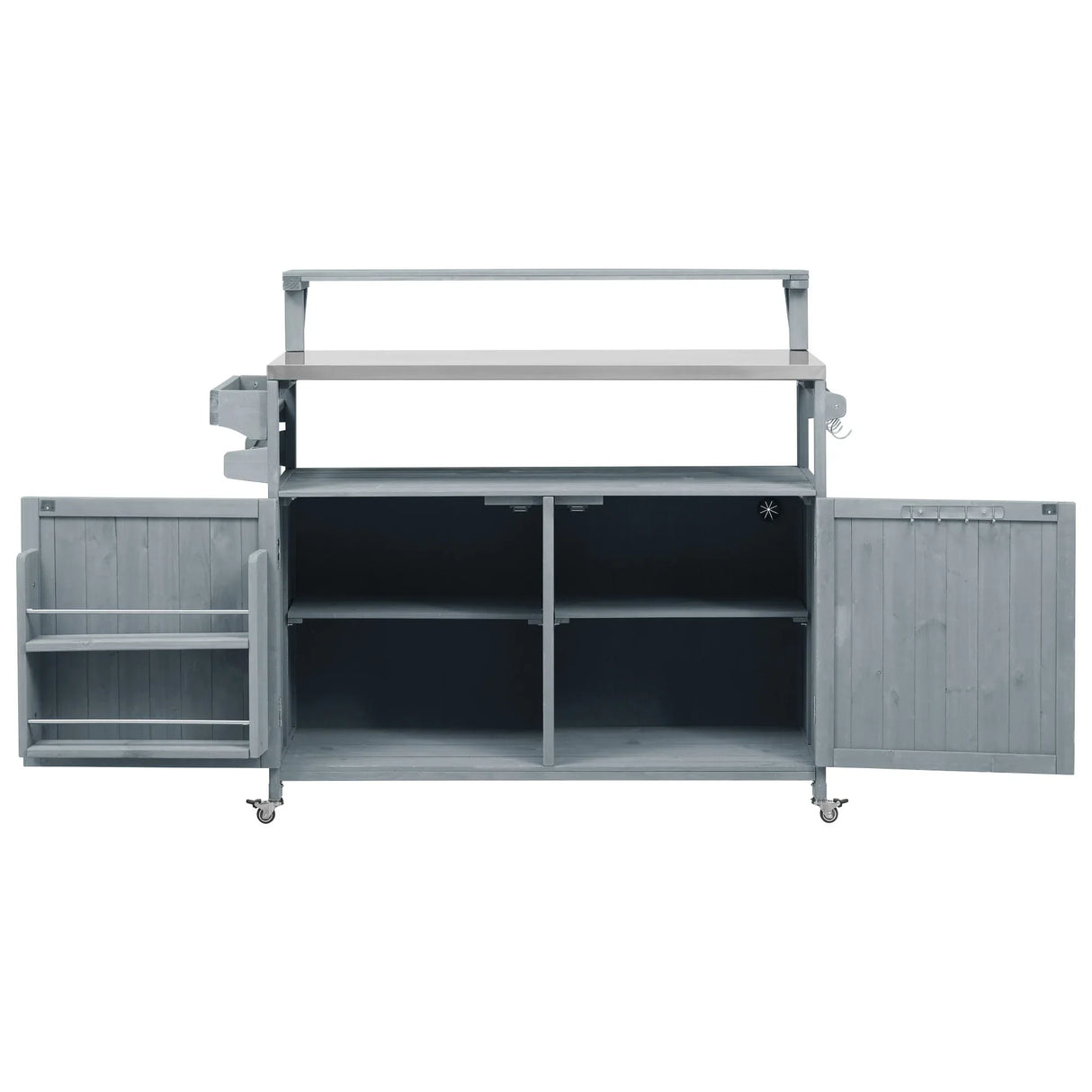 Outdoor Rolling Grill Cart With Raised Shelf Storage - Omega Lifestyles