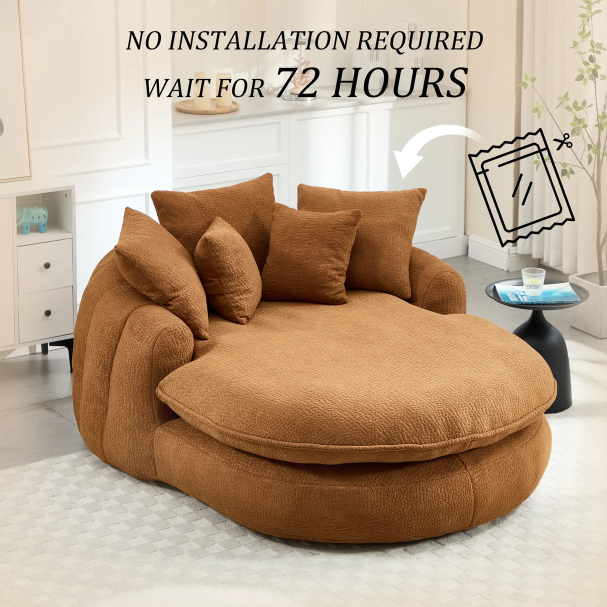 Oversized Chenille Memory Foam Bean Bag Sofa With Pillows - Omega Lifestyles
