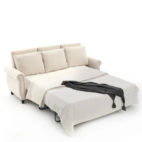 Medium-Firm Linen Sleeper Sofa Bed With Pull-Out Mattress - Omega Lifestyles