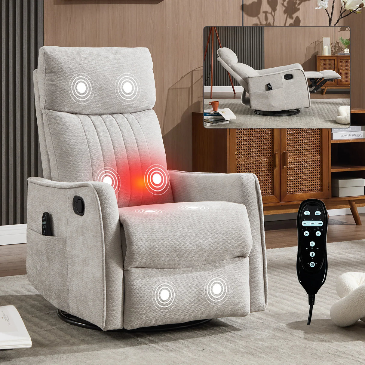 Light Gray Medium-Firm Manual Heat Massage Recliner Chair - Omega Lifestyles