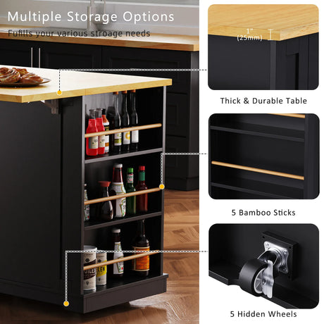 Large Kitchen Island Cart With Drop Leaf And Power Outlet - Omega Lifestyles