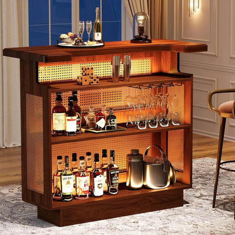 Farmhouse Rattan 4-Tier Liquor Cabinet Home Bar - Omega Lifestyles