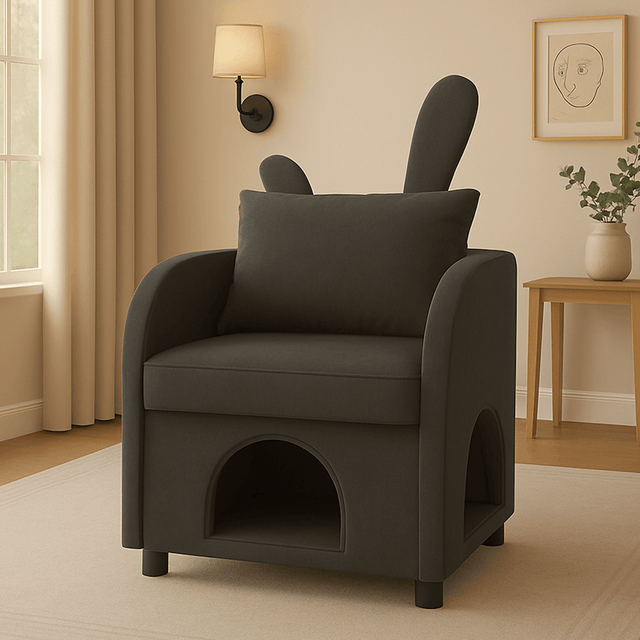 Dark Gray Bunny-Ear Fabric Pet Furniture Armchair - Omega Lifestyles