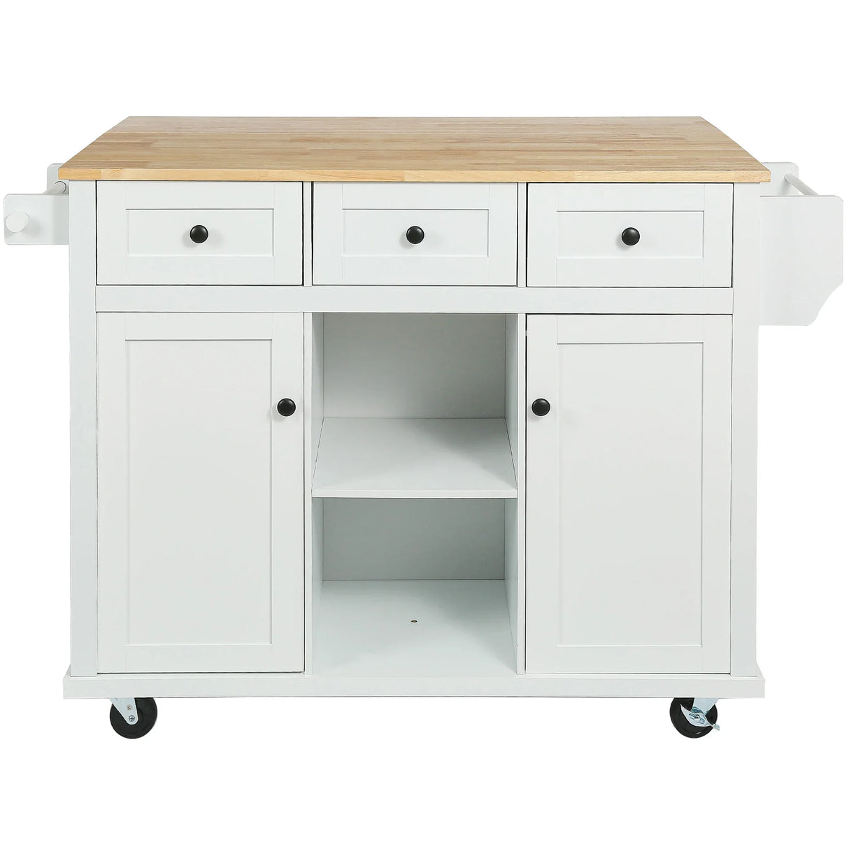 Kitchen Cart With Rubber Wood Drop-Leaf Countertop Storage - Omega Lifestyles