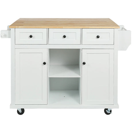 Kitchen Cart With Rubber Wood Drop-Leaf Countertop Storage - Omega Lifestyles
