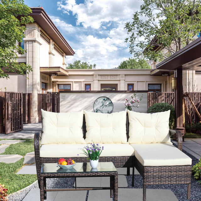 3-Piece Outdoor Brown Rattan Conversation Sofa Set With Cushions - Omega Lifestyles