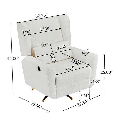 Boucle Upholstered Beige Power Recliner Chair With Swivel - Omega Lifestyles