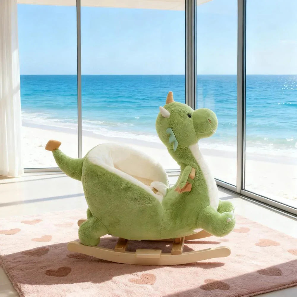 Kids Dragon Plush Rocking Horse With Safety Belt - Omega Lifestyles