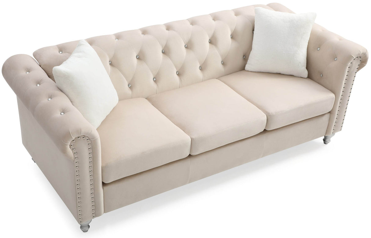 Velvet Foam Filled Tufted Three-Seat Sofa - Omega Lifestyles