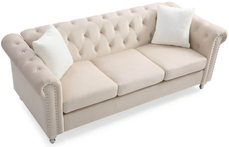 Velvet Foam Filled Tufted Three-Seat Sofa - Omega Lifestyles