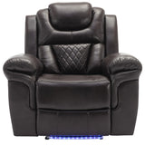 Manual Recliner Brown Faux Leather Chair With LED Light Strip - Omega Lifestyles