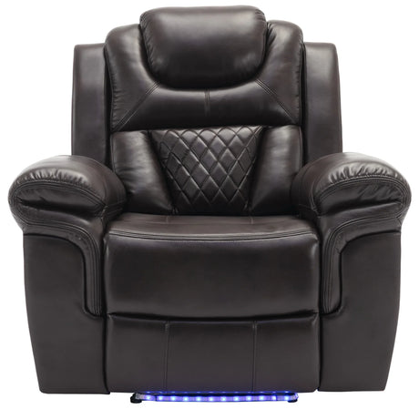 Manual Recliner Brown Faux Leather Chair With LED Light Strip - Omega Lifestyles