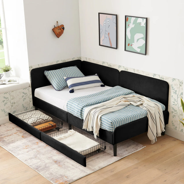 Twin Upholstered Velvet Storage Sofa Bed Frame - Omega Lifestyles