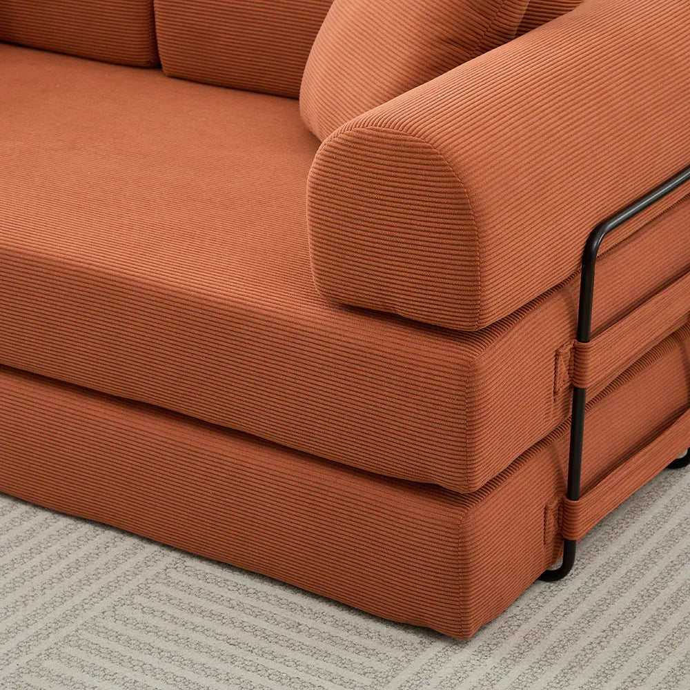 Corduroy Folding Sofa Bed With Foam Mattress And Pillows - Omega Lifestyles