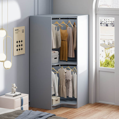 Polygon Corner Space-Saving Gray Particle Board Wardrobe - Omega Lifestyles