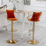 Set of 2 Orange Velvet Adjustable Height Bar Chairs - Omega Lifestyles