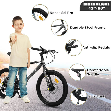Kids 20-Inch Steel Frame 7-Speed Dual Disc Bike - Omega Lifestyles