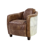 Retro Brown Top Grain Leather Upholstered Stationary Chair - Omega Lifestyles