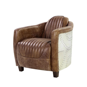 Retro Brown Top Grain Leather Upholstered Stationary Chair - Omega Lifestyles