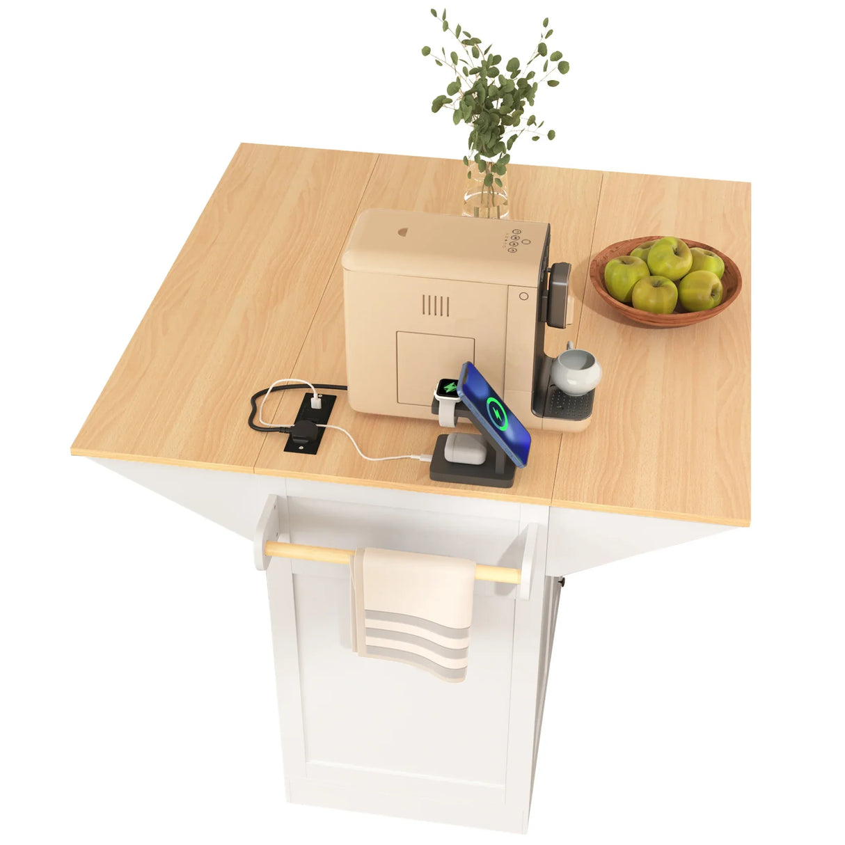 Folding Kitchen Island Cart With Power Outlet and Storage - Omega Lifestyles