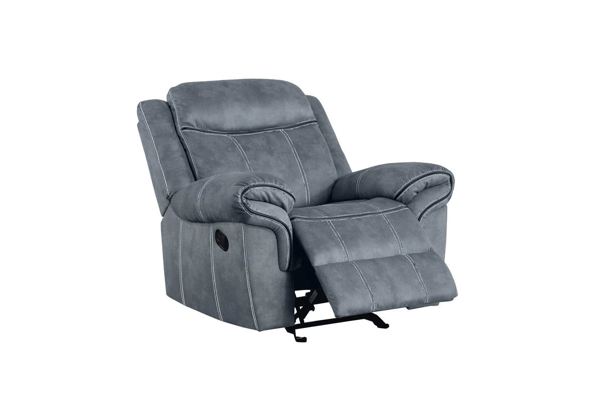 Two-Tone Gray Velvet Motion Glider Recliner Chair - Omega Lifestyles